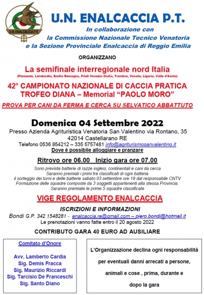 Semifinale interregionale Nord Italia 42° Campionato Italiano di Caccia Pratica Trofeo Diana memorial "Paolo Moro" (4/9/2022)